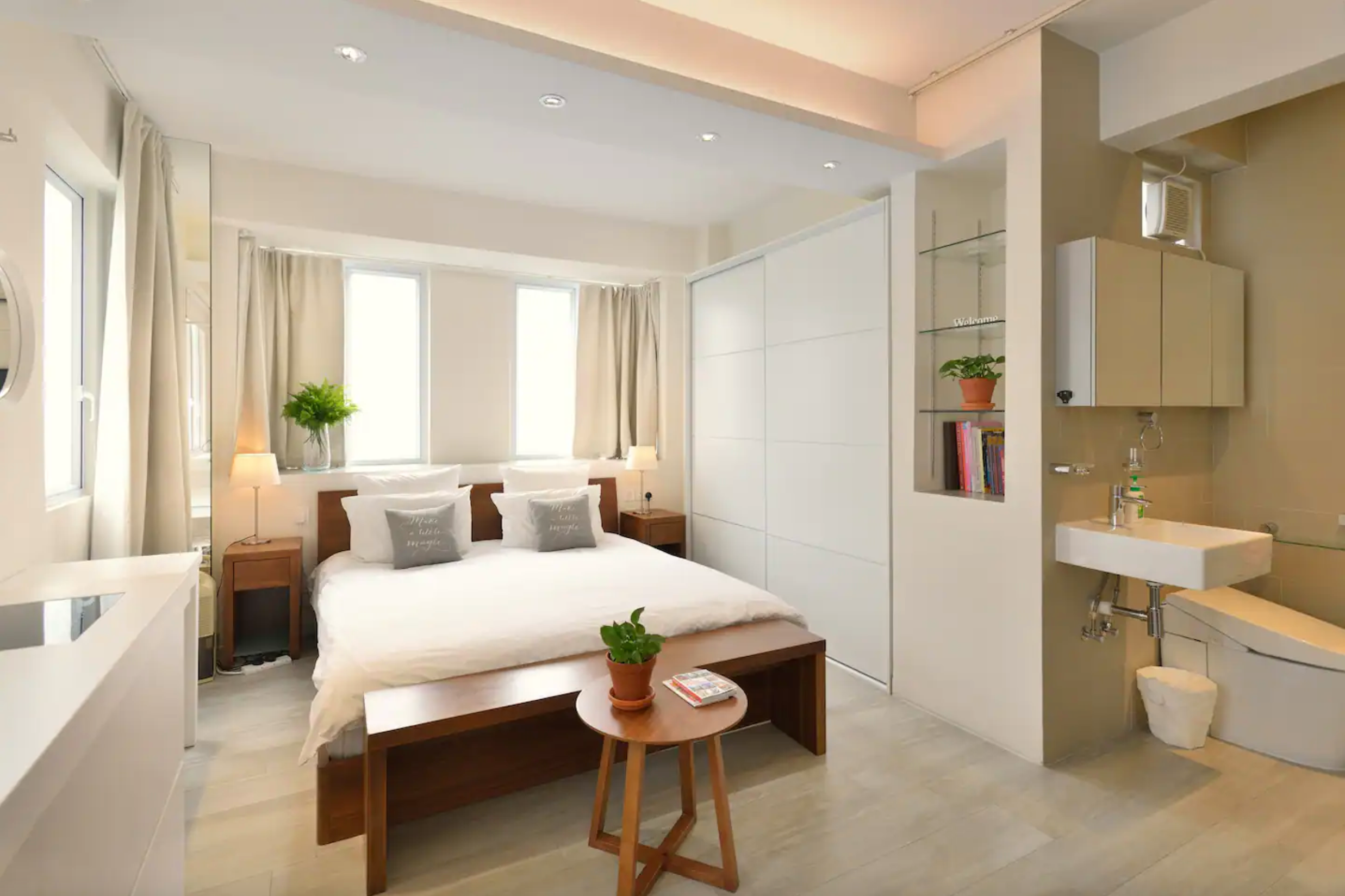 <p><strong>Bed & bath:</strong> 1 bedroom, 1 bath<br> <strong>Top amenities:</strong> Contemporary decor, king-size bed, premium appliances</p> <p>One of our top picks for solo travelers, this Airbnb is surrounded by local eateries and shops in Jordan, one of Hong Kong’s most vibrant neighborhoods. The minimally designed studio features warm woods, crisp white linens, and cream decor. We love the high-end touches, like a king-size bed, smart TOTO toilet, Miele washer and dryer, and fiber-optic Wi-Fi. Fair warning: it’s a snug space with an exposed toilet and shower, so choose a travel buddy you’re <em>very</em> comfortable with. The MTR and high-speed rail are just steps away, while the West Kowloon Cultural District, Tin Hau Temple, Temple Street Night Market, and scenic Sky Corridor (atop the West Kowloon train station) are all within walking distance.</p> $122, Airbnb (starting price). <a href="https://www.airbnb.com/rooms/11291417">Get it now!</a><p>Sign up to receive the latest news, expert tips, and inspiration on all things travel</p><a href="https://www.cntraveler.com/newsletter/the-daily?sourceCode=msnsend">Inspire Me</a>
