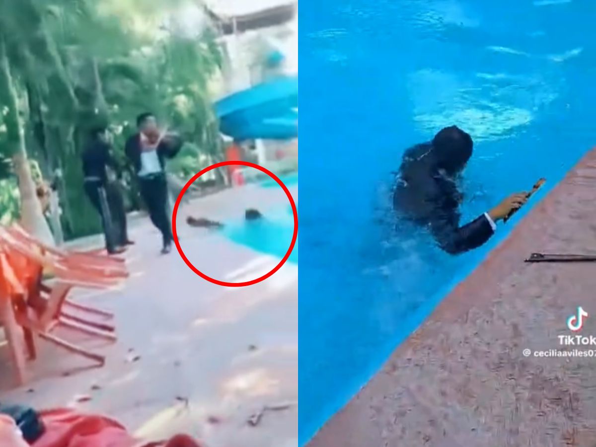 ¡al agua! así cayó un mariachi a una alberca en plena serenata y el video se viraliza