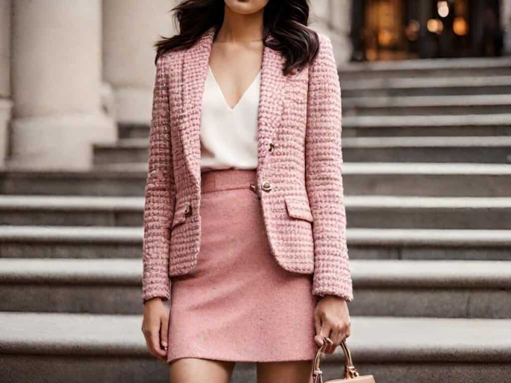 <p>A blazer and mini skirt made from tweed is one of the best examples of a contemporary look that effortlessly exudes style.</p><p>The structured silhouette of the blazer is a mix of modern femininity and professionalism.</p><p>Meanwhile, wearing a blouse in a neutral color softens the entire look so you have that preppy appearance you’re opting for.</p><p>For your feet, it’s okay to put on a pair of loafers or sleek heels, depending on which matches your mood for the day.</p>
