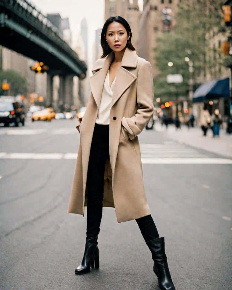 <p>When the temperature drops, a long wool coat is the perfect outerwear choice to pair with your black jeans. Whether you’re dashing through errands or stepping out for a fancy affair, the combo of a long wool coat and black jeans nails that sweet spot between cozy comfort and stylish flair!</p><p>Always choose a tailored coat in a neutral shade like camel or gray to complement the sleekness of the black jeans. Layer over a cozy sweater or a structured blouse for added insulation and style. </p>