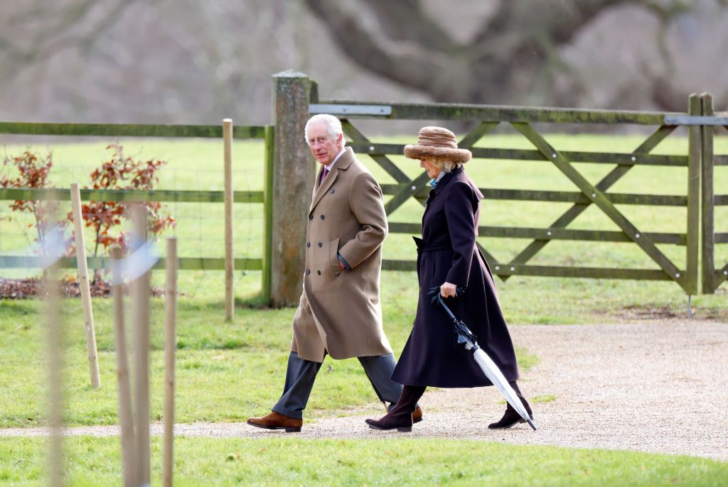 <p>A day before he announced his cancer diagnosis, King Charles and Queen Camilla were pictured attending church at Sandringham. </p>