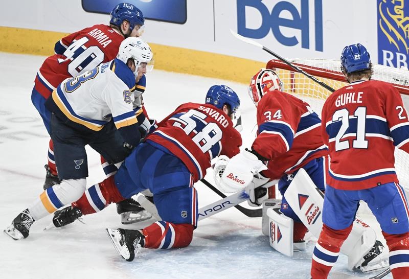 st. louis blues score a touchdown in convincing 7-2 win over montreal canadiens