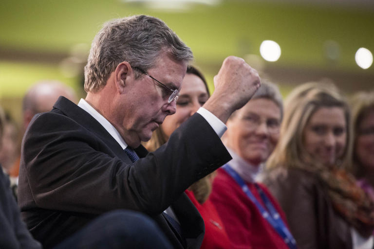 Republican presidential hopeful Jeb Bush in attendance at a campaign event at Nationwide in Des Moines, Iowa in Des Moines, IA on January 27, 2015.