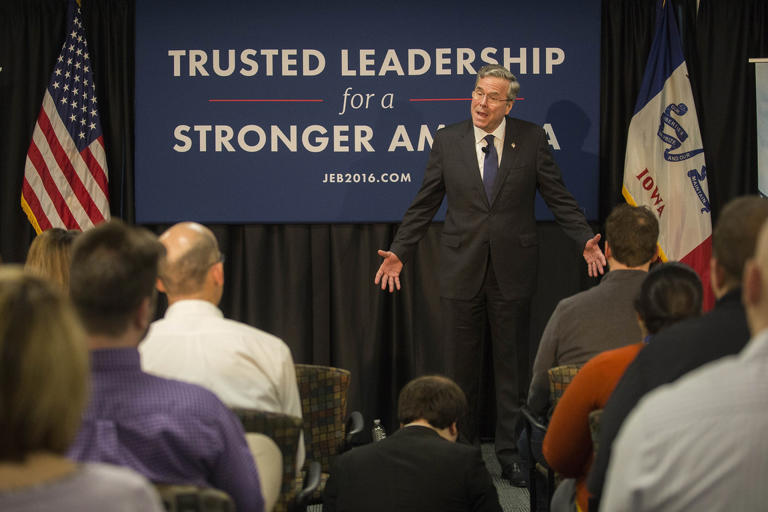Republican presidential hopeful Jeb Bush speaks at a campaign event at Nationwide in Des Moines, Iowa in Des Moines, IA on January 27, 2015.