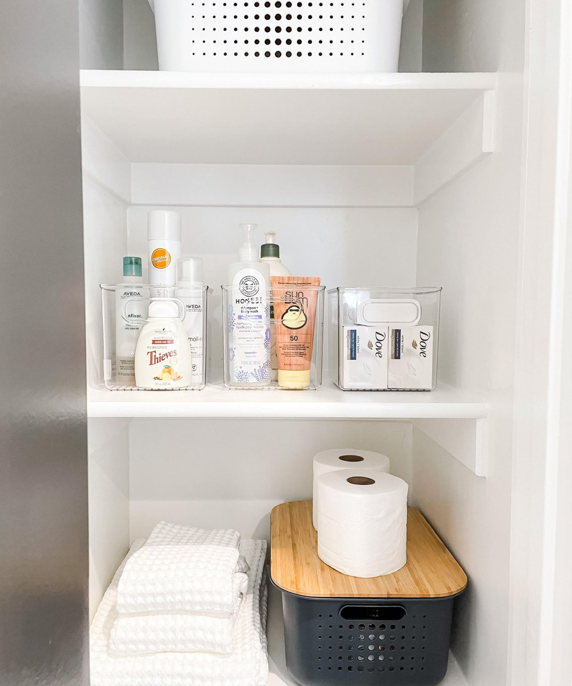 how to, amazon, how to organize a bathroom closet with too much stuff