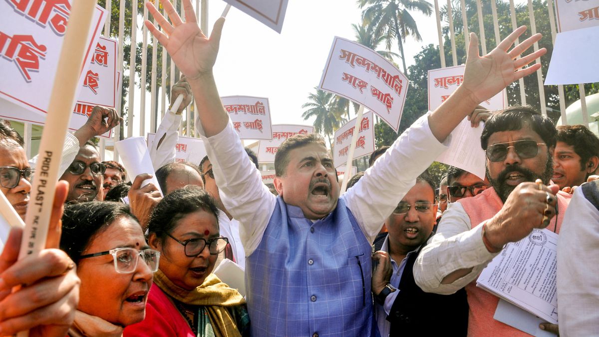 high drama in west bengal assembly, six bjp mlas including suvendu adhikari suspended over ‘unruly behaviour’