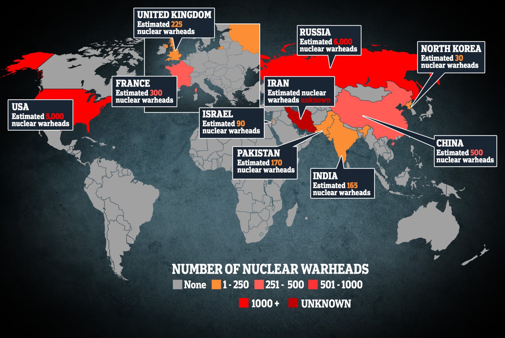 map shows nations with most nuclear weapons and one country we don't know about
