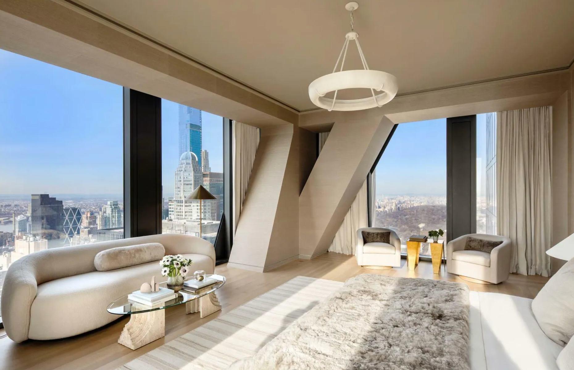 <p>In addition to the triple-glazed floor-to-ceiling windows, providing residents with alternative views out to the Hudson River, most rooms make a feature of the building’s distinctive diagonal structural columns, while a soft cream palette and museum-quality finishes create an atmosphere of modern glamor and timeless elegance. </p>