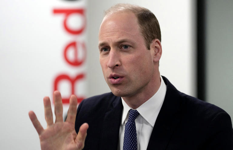 Britain's Prince William, Prince of Wales reacts during a visit to the British Red Cross' headquarters in London on Feb. 20.