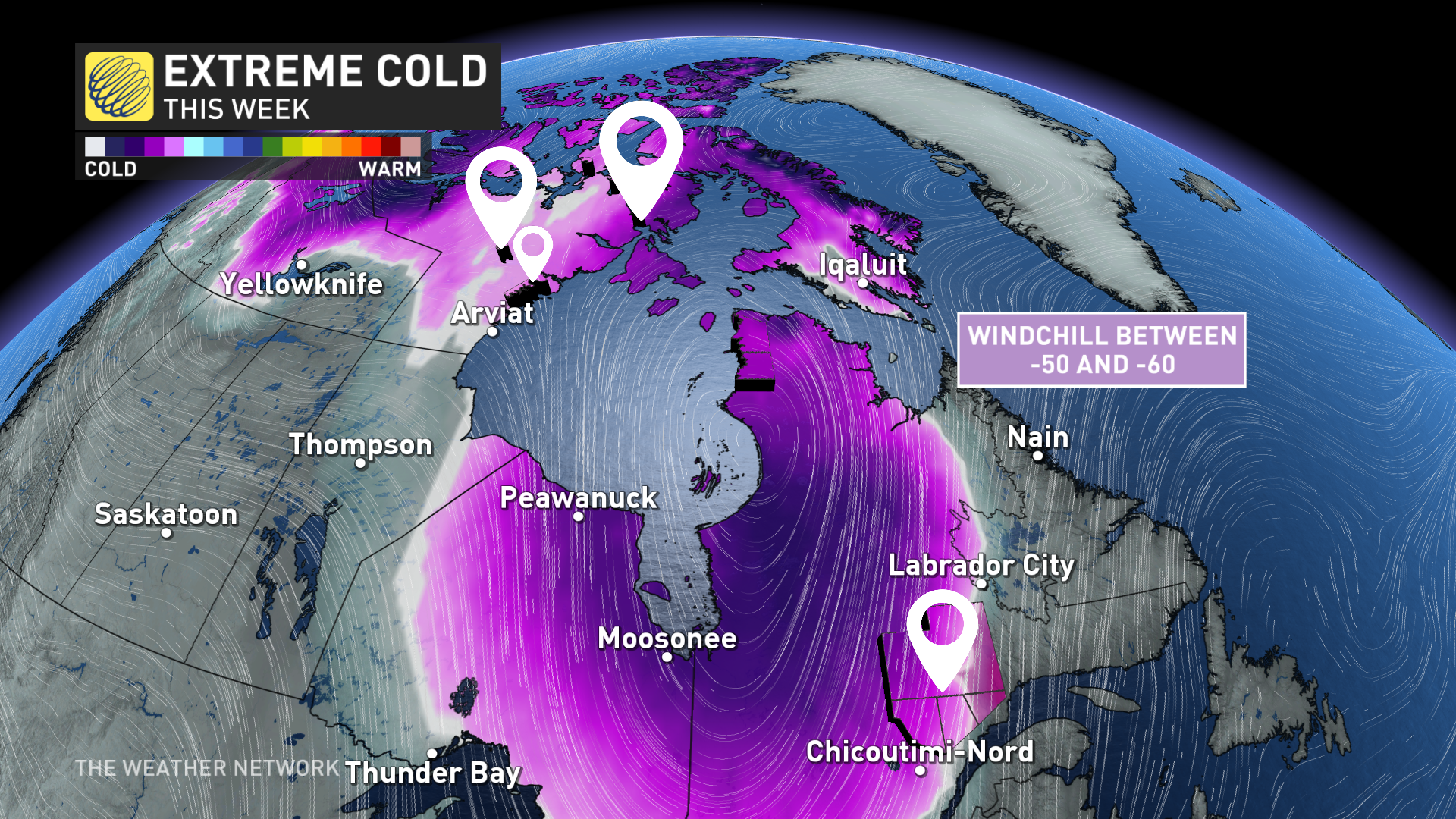 frostbite in minutes. dangerously cold wind chills of -60 hit canada's north