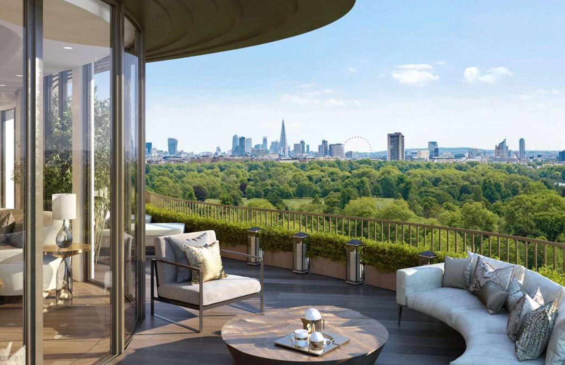 <p>Spanning nine floors, it’s comparatively low-rise for most penthouses, but has views across Kensington Gardens and Hyde Park towards the city, where you can easily spot the Shard, the London Eye, and the Fenchurch Building, otherwise known as the 'Walkie-Talkie' building. At 6,800 square feet, the five-bedroom apartment is more than spacious and within easy walking distance of fashionable Notting Hill, Kensington, and Mayfair. </p>