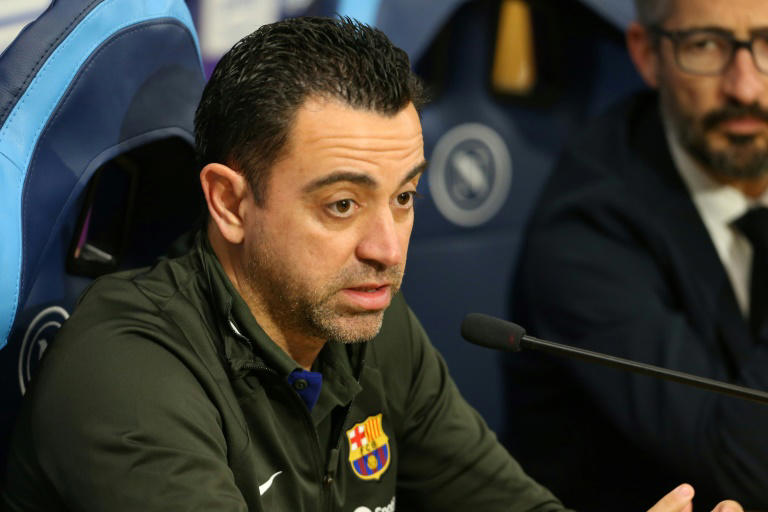 Barcelona's Xavi at the eve-of-match press conference