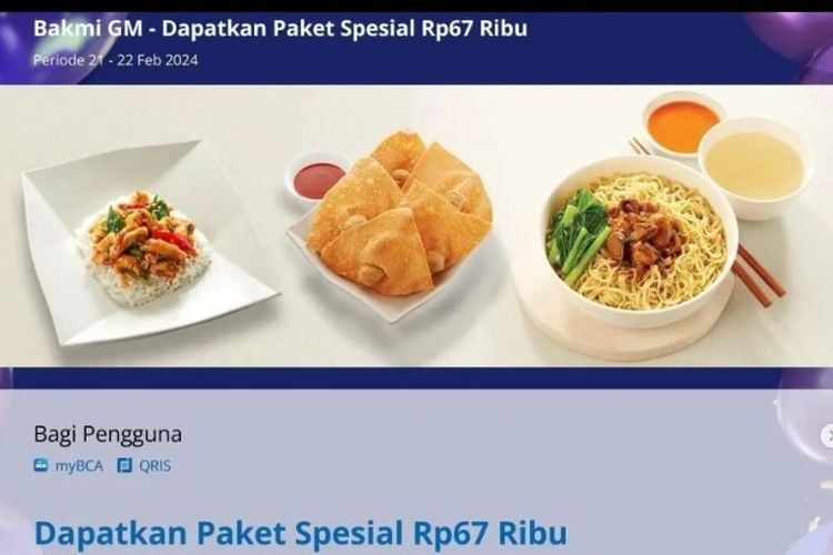 Promo Bakmi GM Spesial HUT BCA Ke-67! Paket Bakmi, Nasi Ayam, Pangsit ...