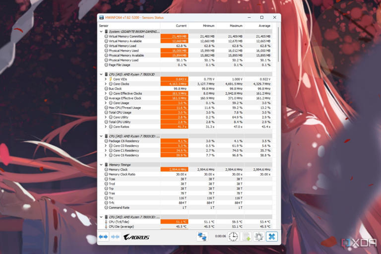 A screenshot showing the HWiNFO program running on Windows.