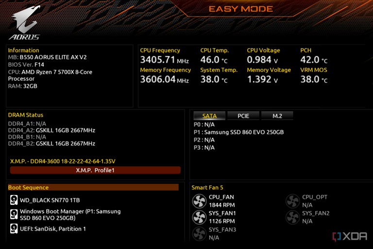 BIOS screen showing CPU temperature among other readings