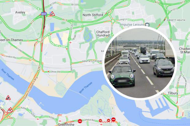 There are major queues heading towards the Dartford Crossing this morning. (Image: AA Traffic News and Google)