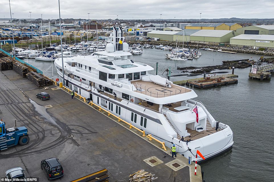 mystery super-rich owner moors incredible brand new £60million superyacht with its own helipad, beach club and swimming pool in millionaire's playground sandbanks