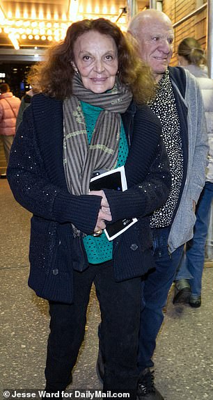 diane von furstenberg, 77, puts on a smile for the cameras as she enjoys a night out at the theater with billionaire partner barry diller - just days after her former sister-in-law ira died at the age of 83