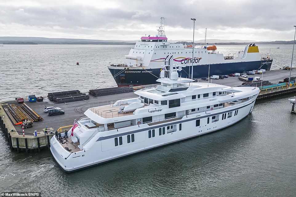 mystery super-rich owner moors incredible brand new £60million superyacht with its own helipad, beach club and swimming pool in millionaire's playground sandbanks