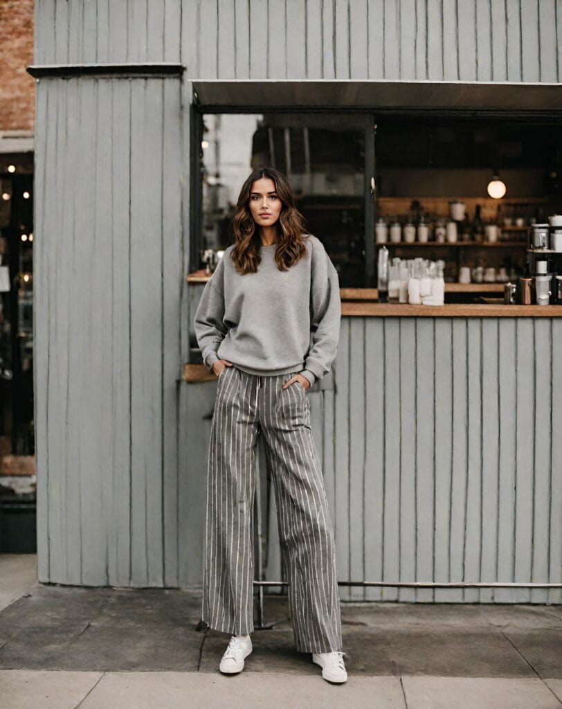 <p>By wearing striped<a href="https://blog.petitedressing.com/wide-leg-pants-outfits/" title=""> wide-leg pants</a>, you’re making a huge statement – the bold and eye-catching stripes add visual interest to your outfit, while the wide-leg silhouette provides a flowy feel. With their leg-elongating effect and flattering fit, striped wide-leg pants produce a tasteful look.</p>