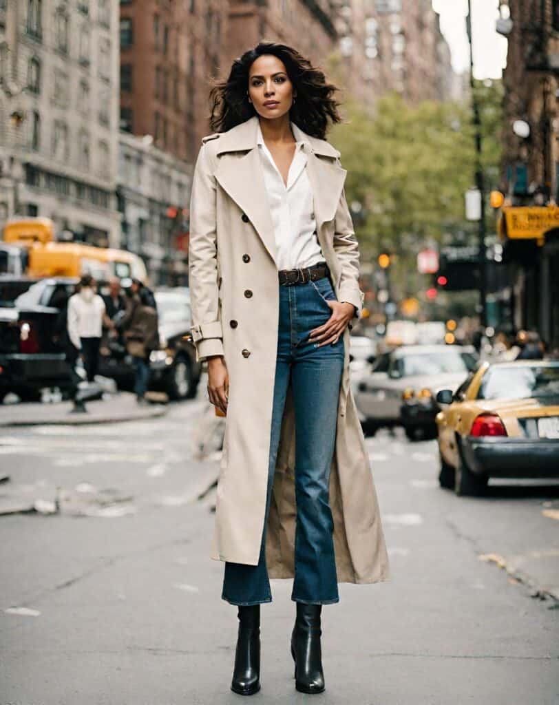 <p>You should totally give ankle-length jeans a go with your trench coat! They’re a match that can take you to places, while also giving you that illusion of a taller and slimmer stature along with the flattering length and color of your trench coat.</p><p><strong>More styling tips from Petite Dressing</strong></p><ul> <li><a href="https://blog.petitedressing.com/short-girl/">10 Fashion Mistakes Every Short Woman Must Avoid</a></li> <li><a href="https://blog.petitedressing.com/jeans-for-short-women/">I'm 5'2", and here are the 11 best jeans for short women</a></li> </ul>