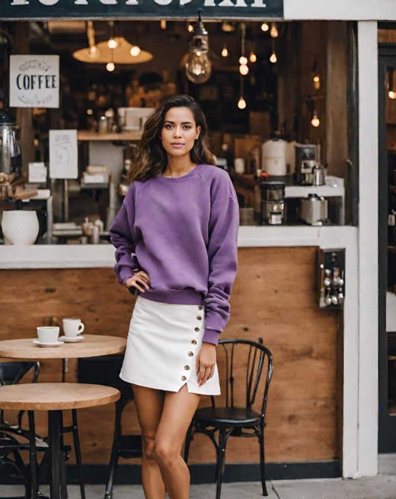 <p>Why not elevate your look by teaming your favorite sweatshirt with a white <a href="https://blog.petitedressing.com/mini/" title="">mini skirt</a>? The crisp, clean lines of the skirt harmonize effortlessly with the easygoing charm of the sweatshirt, while the mini length injects a playful and flirty vibe into your ensemble.</p>