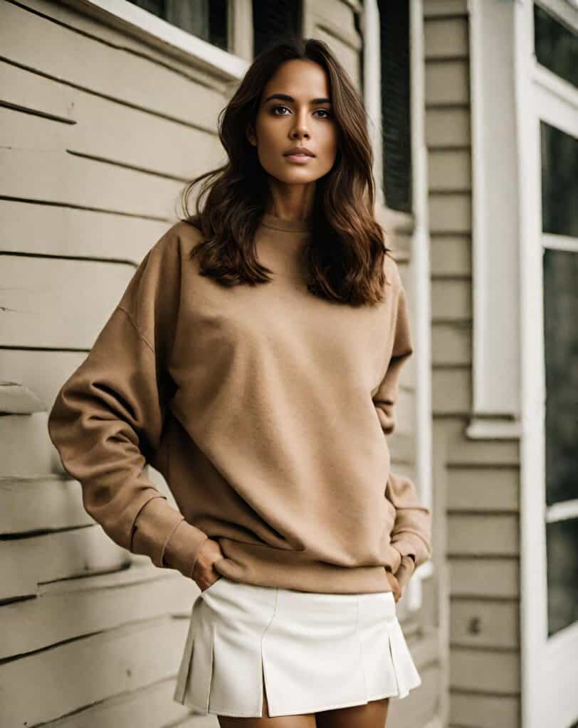 <p>Pleated mini skirts offer a unique combination of structure and movement – the pleats add texture and visual interest to the outfit, creating a dynamic contrast against the relaxed silhouette of the sweatshirt. Plus, the flirty length brings a fun and youthful vibe to your getup.</p>