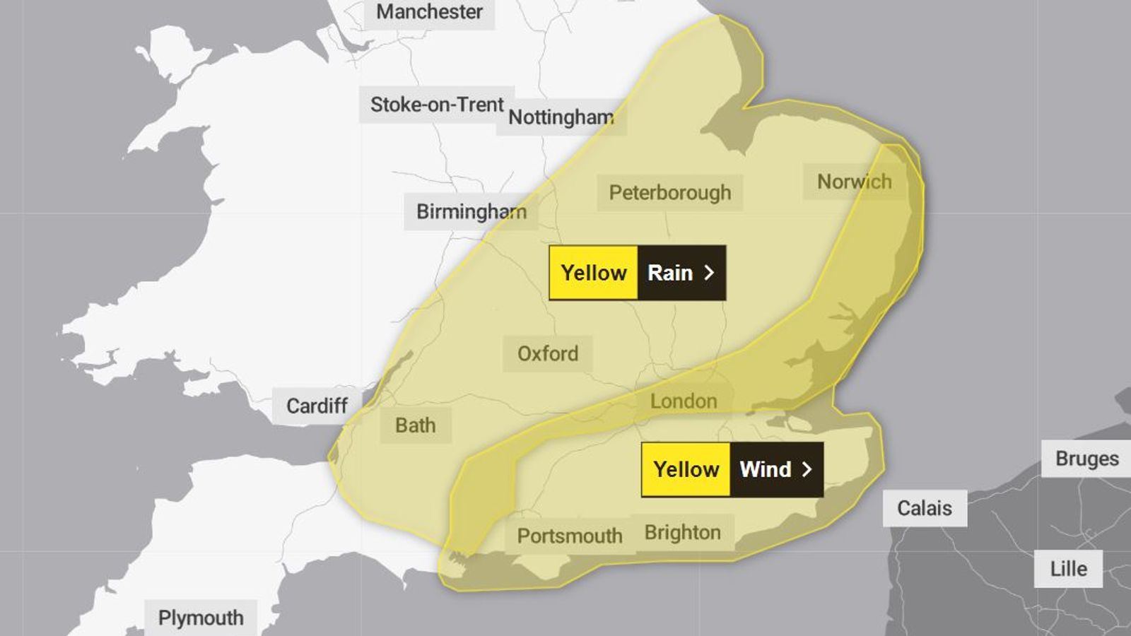 yellow warnings issued for heavy rain and strong winds