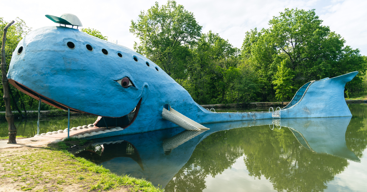 <p> Oklahoma is home to the largest drivable stretch of the famed Route 66 and there are plenty of fascinating places to stop along the way — including the Blue Whale. This quirky roadside stop sits on 23.5 acres of land where those passing through can hang out, picnic, and more.  </p>