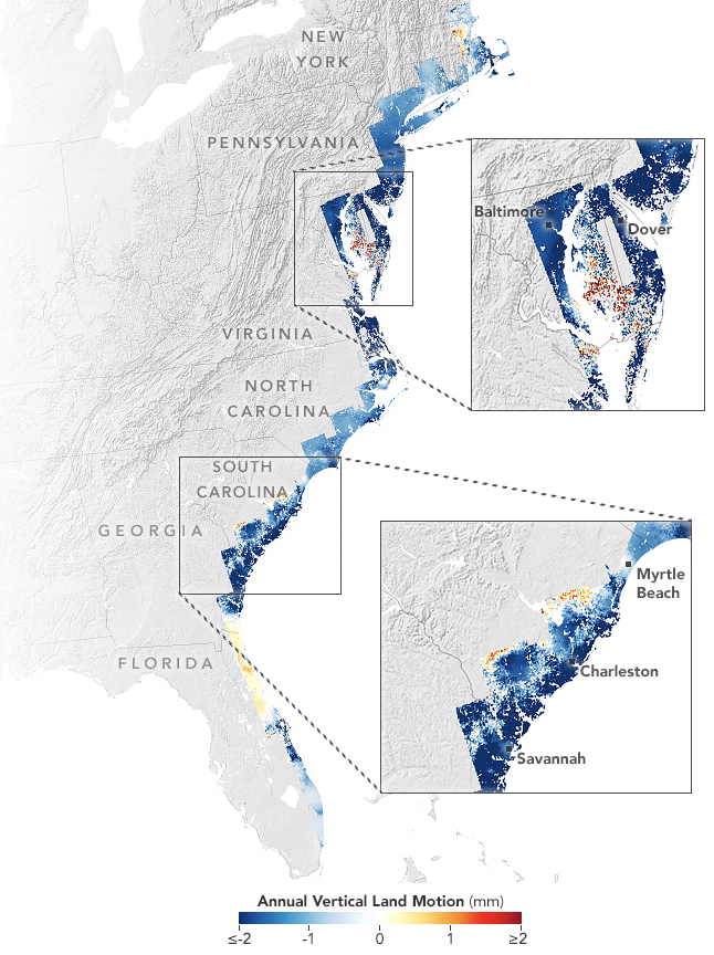 major u.s. cities are sinking, nasa images show