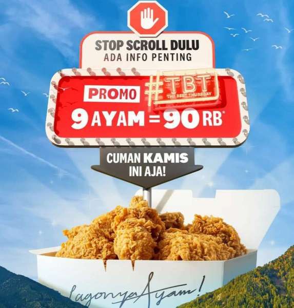 promo kfc tbt 9 ayam goreng rp 90.000-an saja, promo spesial setiap hari kamis!
