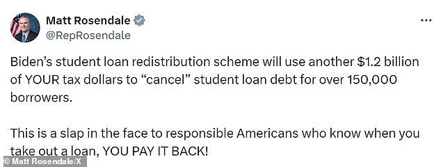 republicans call biden forgiving another $1.2 billion in student loans a 'slap in the face' and 'screw you' to american taxpayers and those who know the 'true' cost of college