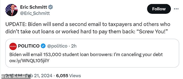 republicans call biden forgiving another $1.2 billion in student loans a 'slap in the face' and 'screw you' to american taxpayers and those who know the 'true' cost of college