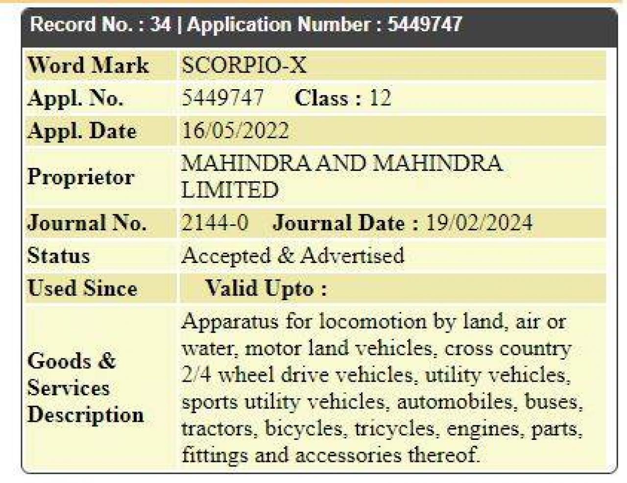 mahindra secures scorpio x nameplate trademark in india for potential new model