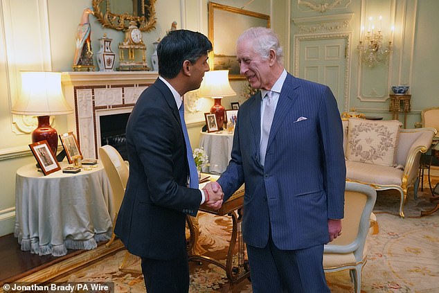 king charles 'shows he is still in charge' after prince william's shock statement over gaza conflict: body language expert says the monarch 'led' in his first face-to-face meeting with rishi sunak since his cancer diagnosis