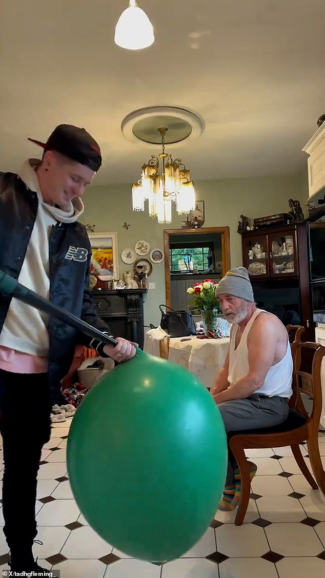 hilarious video of son stuffing his father inside an oversized balloon and inflating it with a leaf blower is the funniest video you will see all year