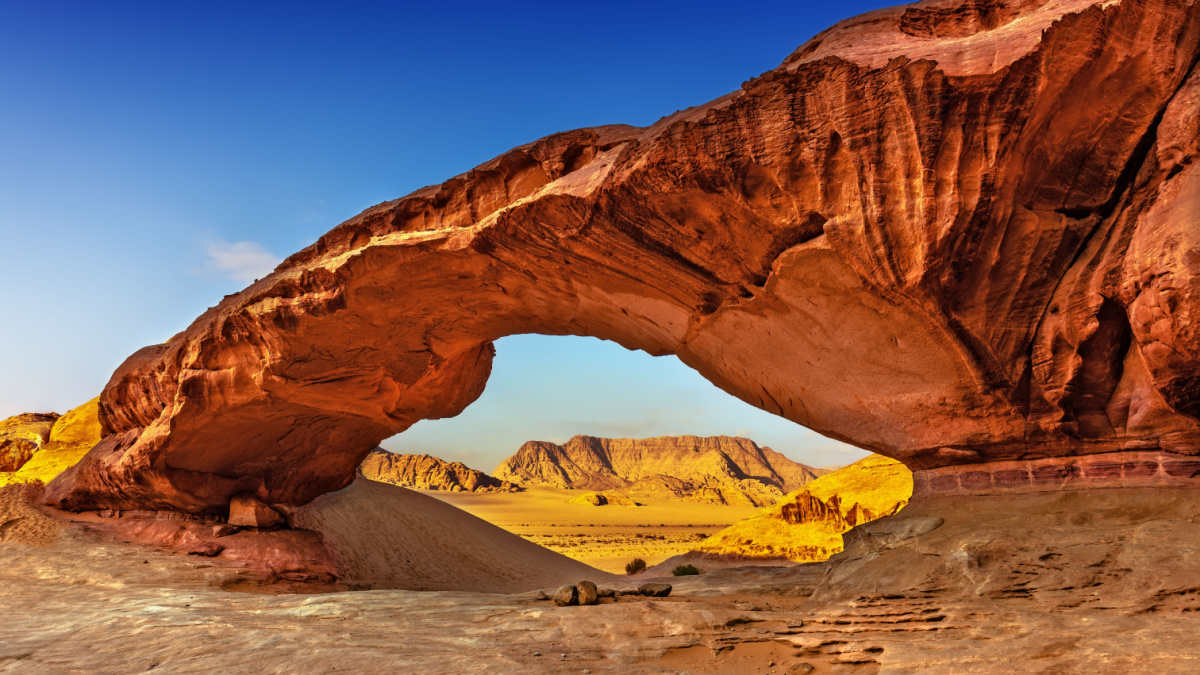 <p>Also called the Valley of the Moon, Wadi Rum is a valley in the desert of southern Jordan. Fantastic granite and sandstone rock formations, along with narrow canyons, typify the area. It’s been a setting for numerous movies, maybe most notably Lawrence of Arabia.</p>