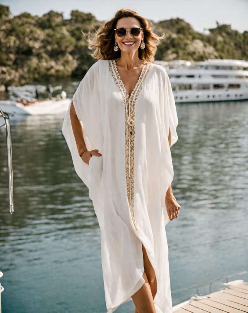 <p>When you’re out on a Caribbean cruise, you are likely to have those date night moments or just a nice lunch date that will need you to dress up. </p><p>A kaftan or a kaftan dress is one of the best pieces for this.  They are light, very flattering, and classy, but most of all you can get them in different fun prints for the cruise.</p>