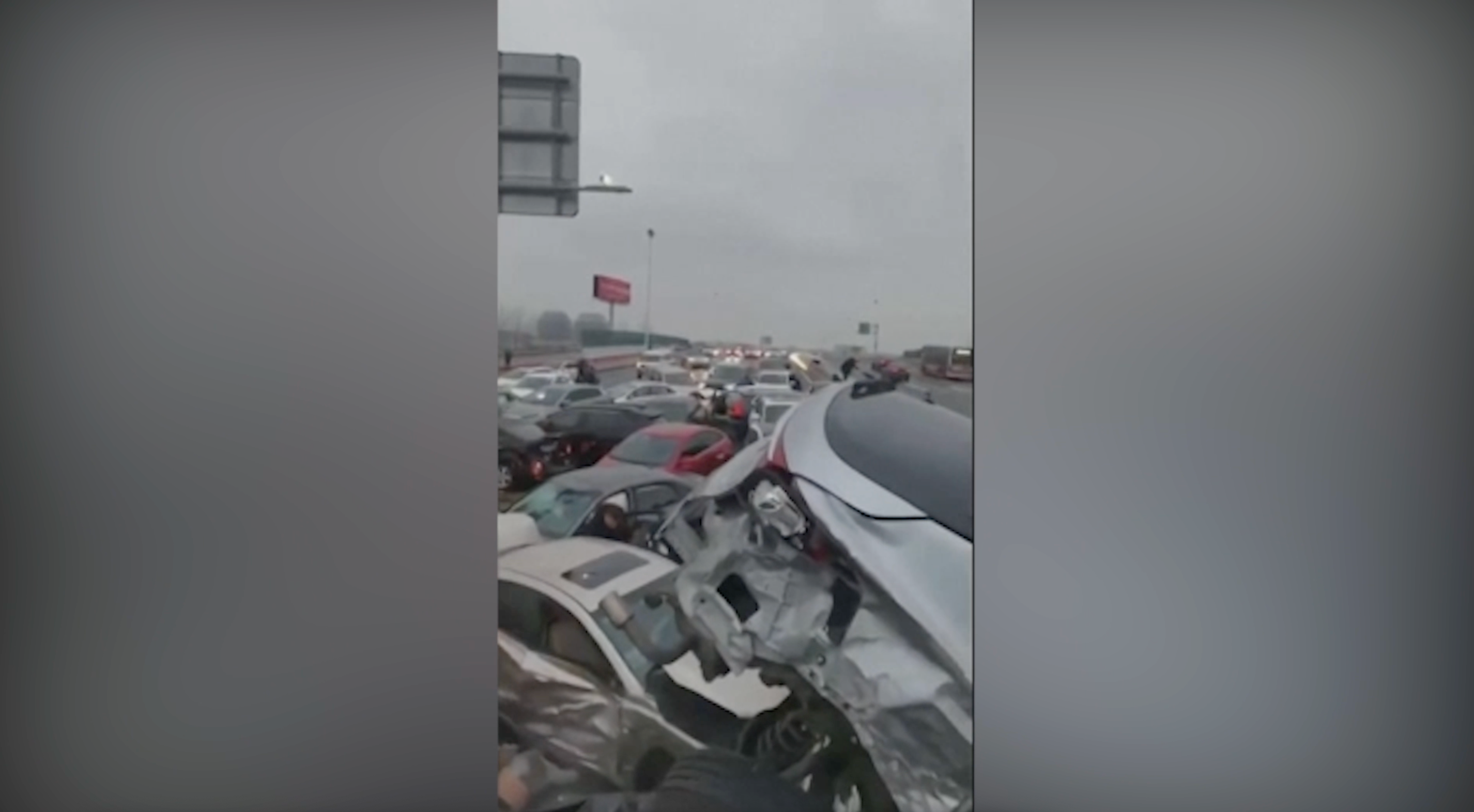 video shows 100-car pileup in china amid icy weather