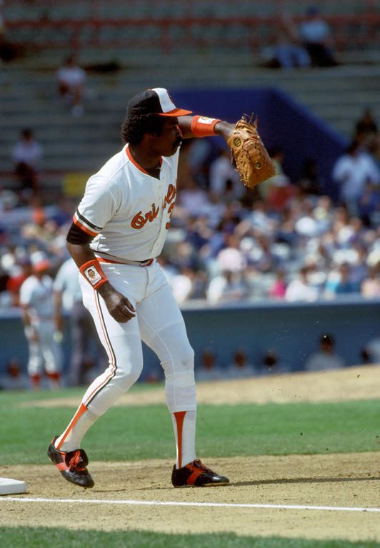Baltimore Orioles 1st baseman Eddie Murray in spring training action at Miami Stadium against the New York Mets in Miami, FL on Mar 1988.