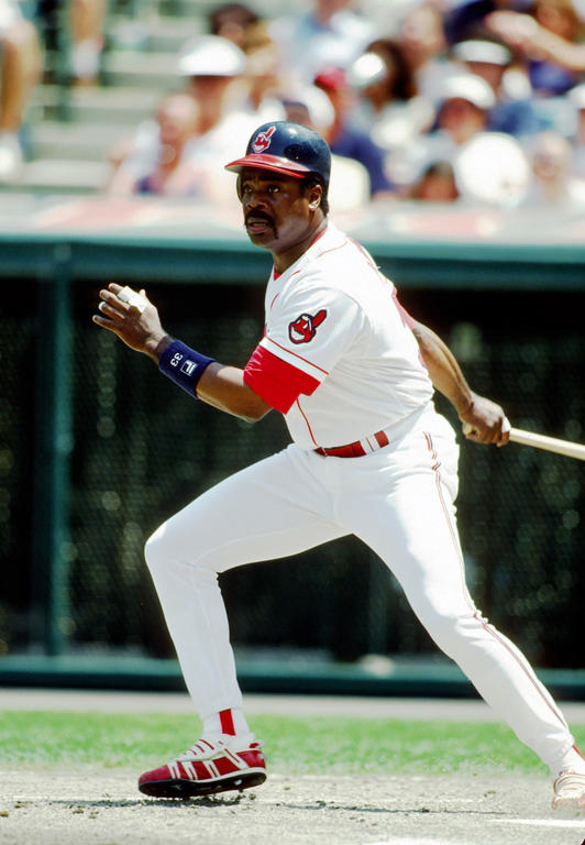 Eddie Murray of the Cleveland Indians in action against the Chicago White Sox at Jacobs Field in Cleveland, OH on Jun 1996.