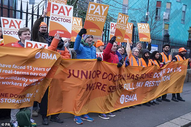 junior doctors strike begins: medics walk out at start of five-day stoppage that will see 1.3million operations and appointments cancelled as they demand 30 per cent pay rise