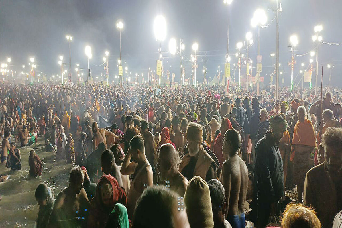over 3 million devotees take holy dip at sangam on maghi purnima