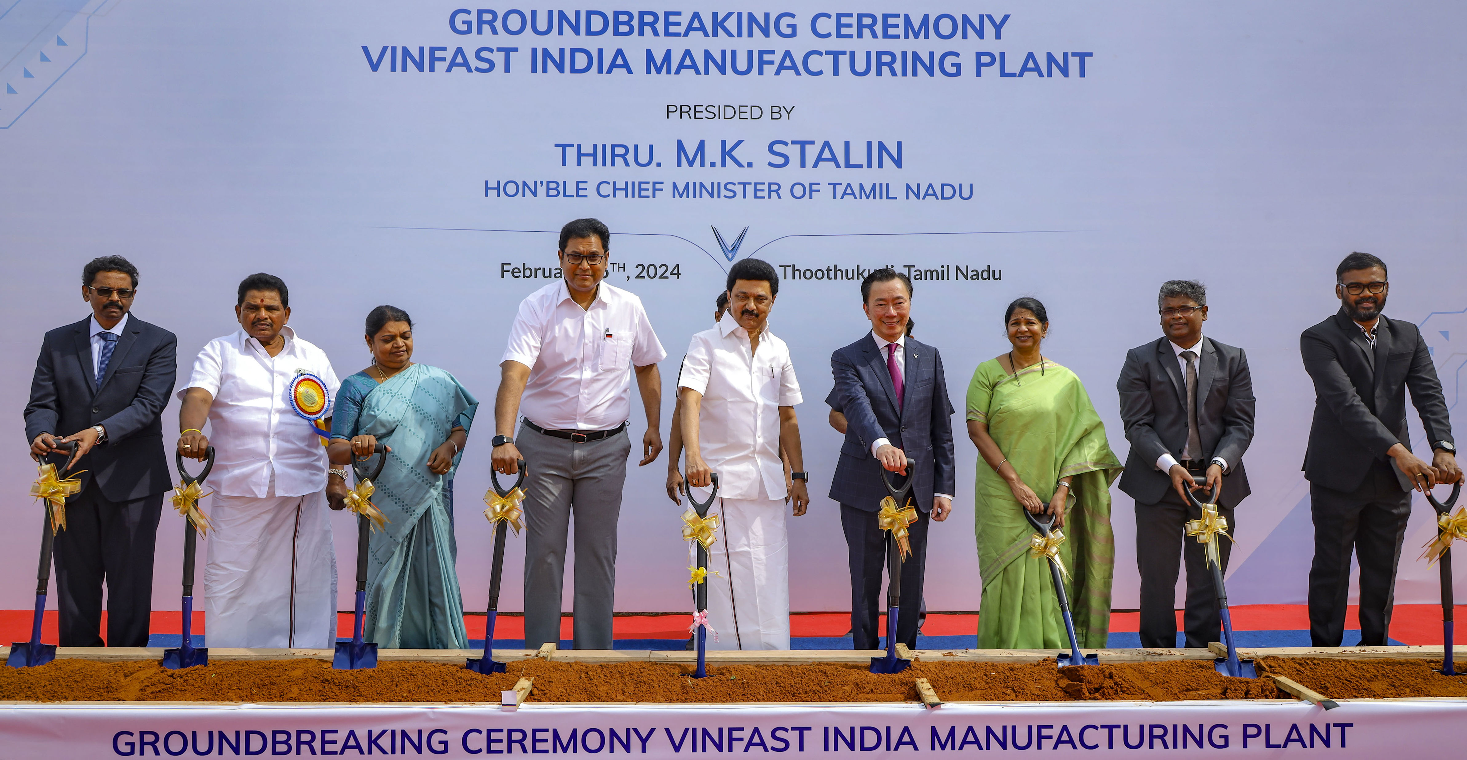 just 50 days after signing mou, tn cm lays foundation stone for vinfast's ev plant in south tn