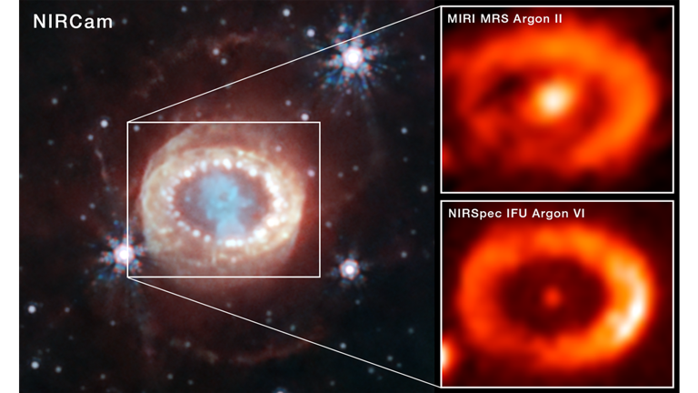 James Webb kon met zijn MIRI en NIRSpec doordringen tot in het centrum van de supernova.