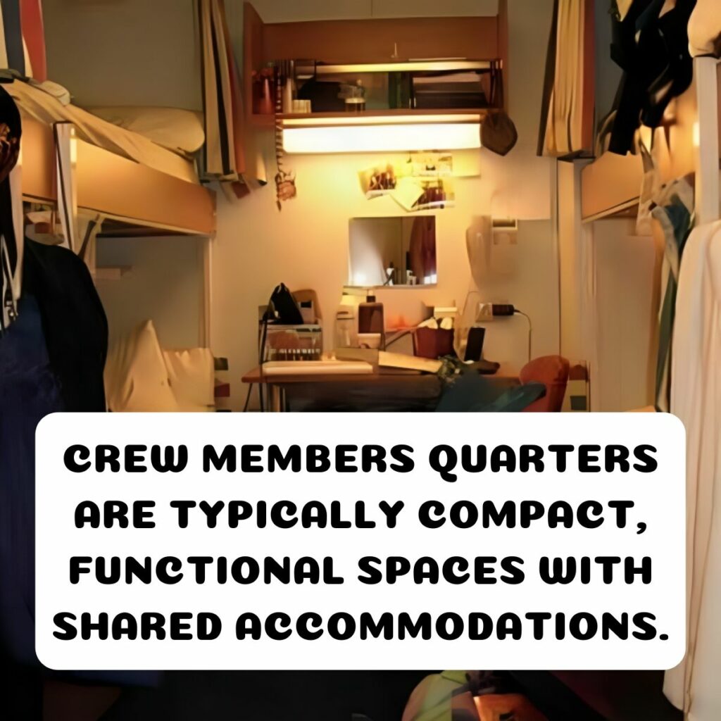 <p>The sleeping quarters of crew members on cruise ships are often a contrast to the luxurious cabins enjoyed by passengers. These quarters are typically compact, functional spaces with shared accommodations. Crew members often bunk in rather small rooms with limited personal space, sometimes even sharing with several colleagues in shifts. <br>The hierarchy of positions aboard determines the quality of these accommodations, with higher-ranking staff having more comfortable living conditions. Crew members’ living quarters are primarily designed for rest and recuperation, providing a place to recharge before their next shift. Luckily, they have other facilities where they can enjoy some rest and relaxation, such as the bar or pool area.</p>