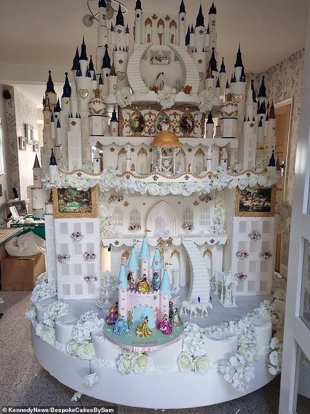 bride, 18, splashes out £13,000 for 13-foot wedding castle cake complete with eight-stone of icing and led balloon lights