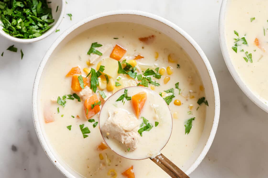 <p>This chicken corn soup easily adds some warmth to your meal. It’s simple, mixing chicken and veggies in a delicious broth, and ready in under an hour. Perfect for chilly evenings when you want something cozy without a lot of kitchen time.<br><strong>Get the Recipe: </strong><a href="https://realbalanced.com/recipe/chicken-corn-soup/?utm_source=msn&utm_medium=page&utm_campaign=msn">Chicken Corn Soup</a></p>