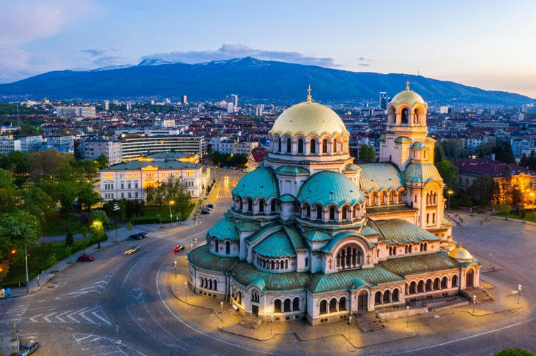 Aerial view of Alexander Nevski cathedral in Sofia, Bulgaria