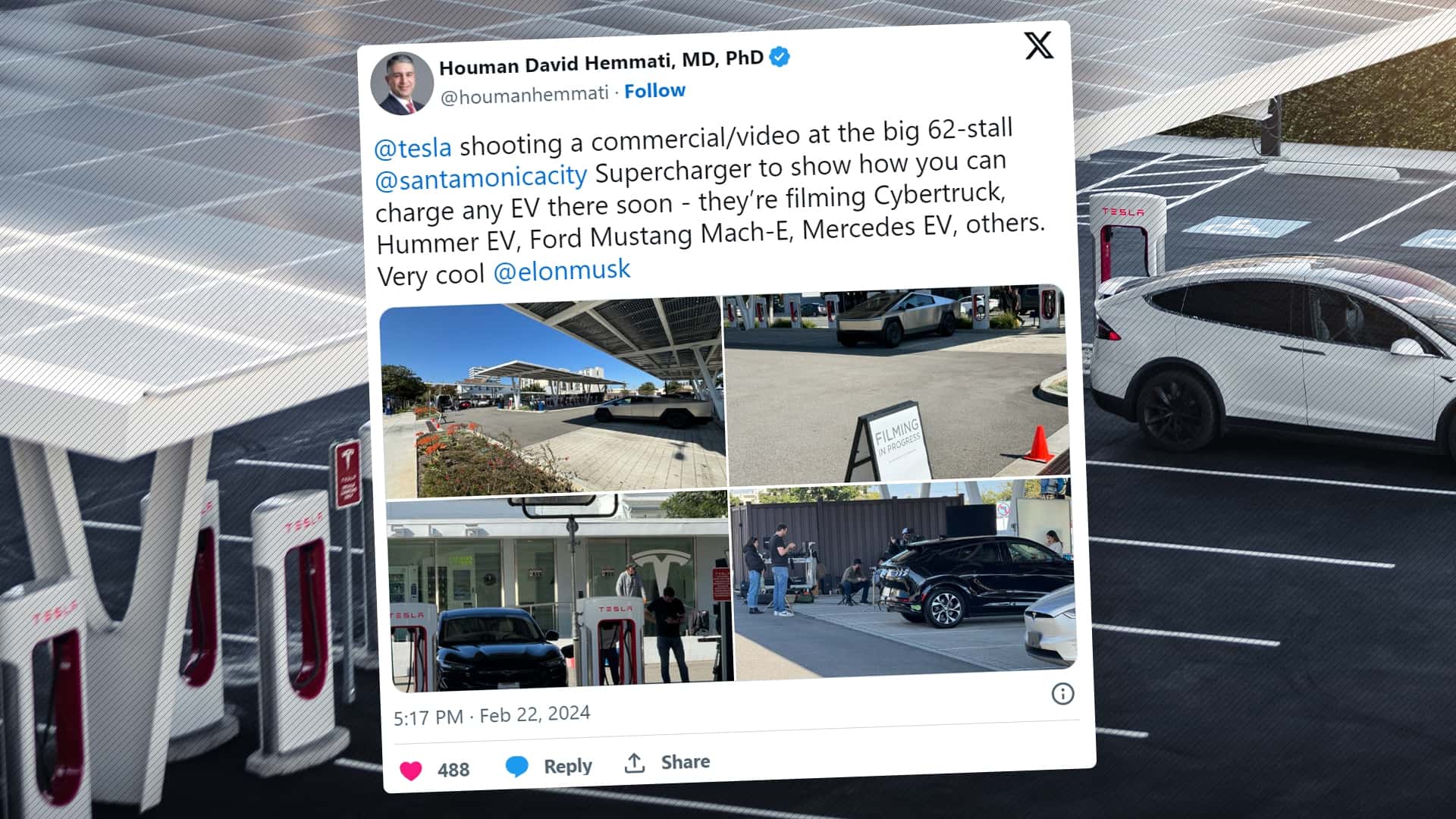 tesla spotted filming at superchargers with non-tesla evs